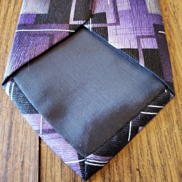 Arrow Purple and Black Square Geometric Pattern Silk Men's Necktie Tie - Picture 4 of 6